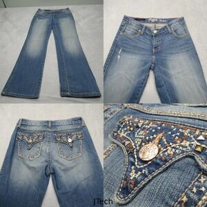 Wrangler Jeans Women 30x32 Low Rise Straight Embellished Fade Whiskering Rock 47
